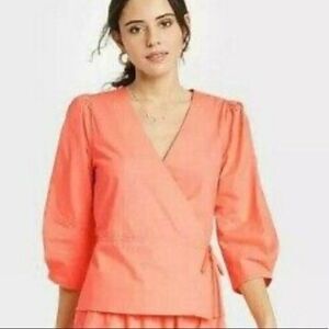 NWT a. new day 100% cotton faux wrap style top